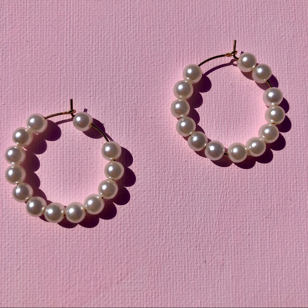Valenteen Gold Pearl Hoop Earrings